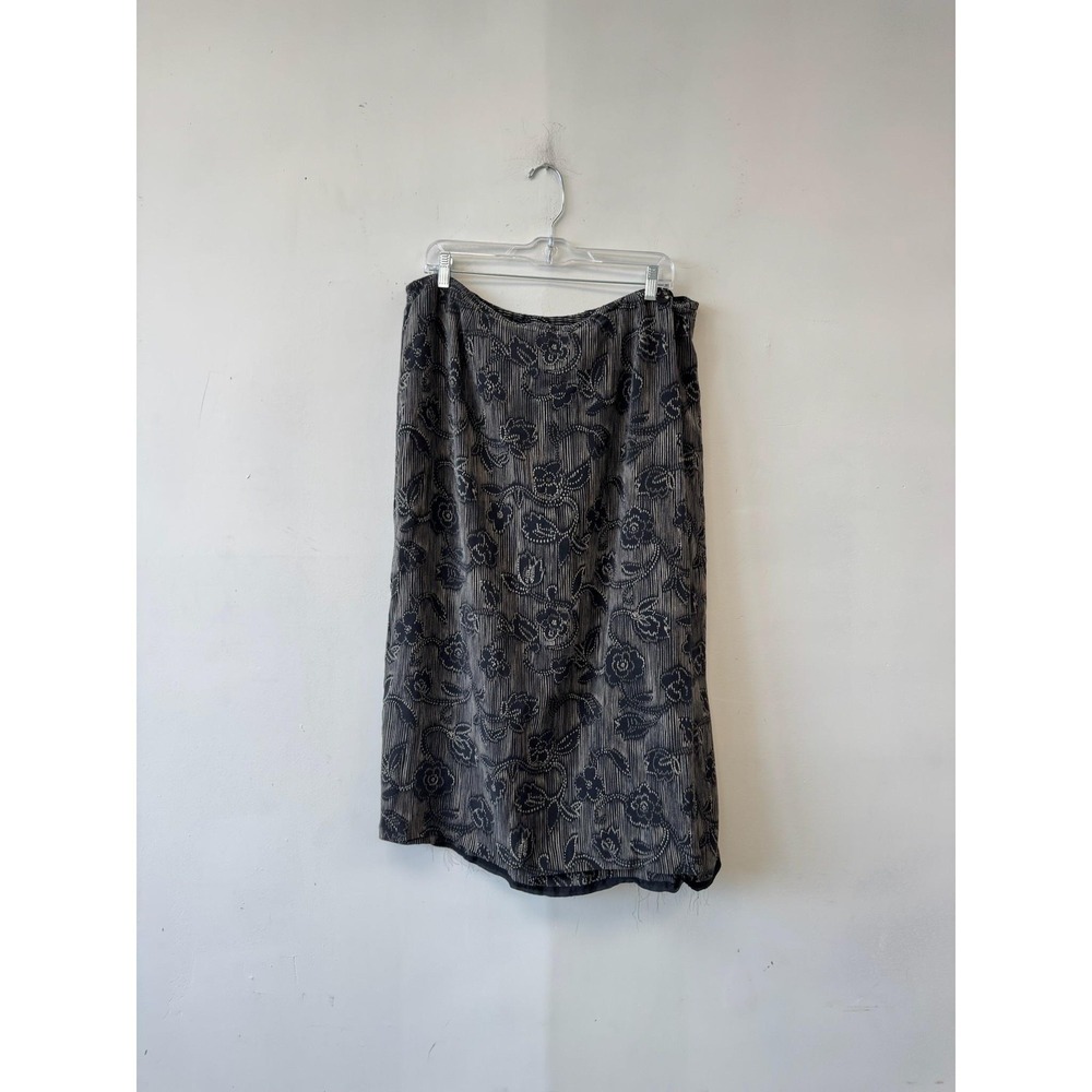 VTG Jones New York Skirt‎ Womens 18W Gray Silk Floral Wrap Long Lined Midi Boho